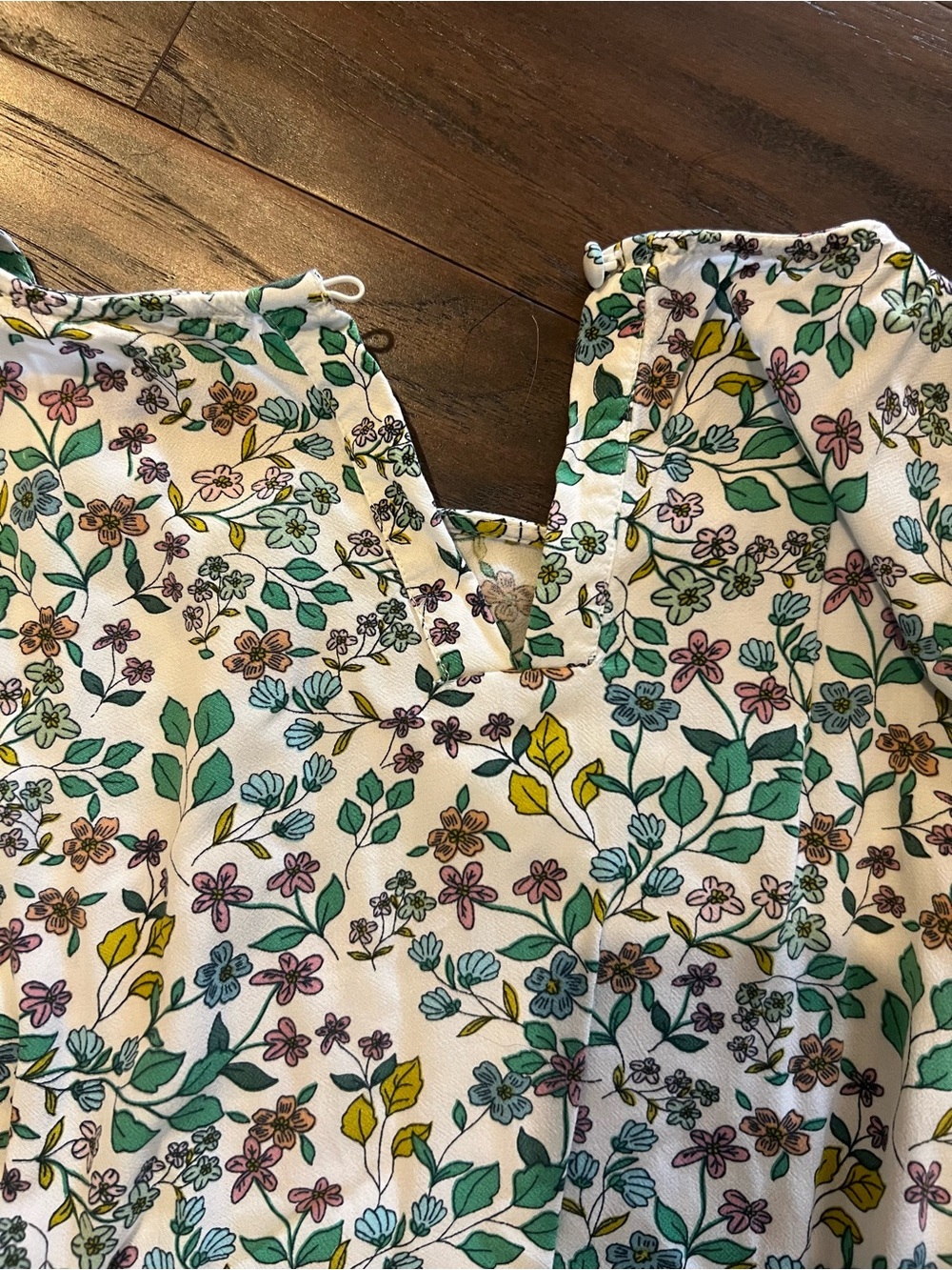 LOFT White Floral Long-Sleeve Blouse with Green Leaf Print - Picture 6 of 8